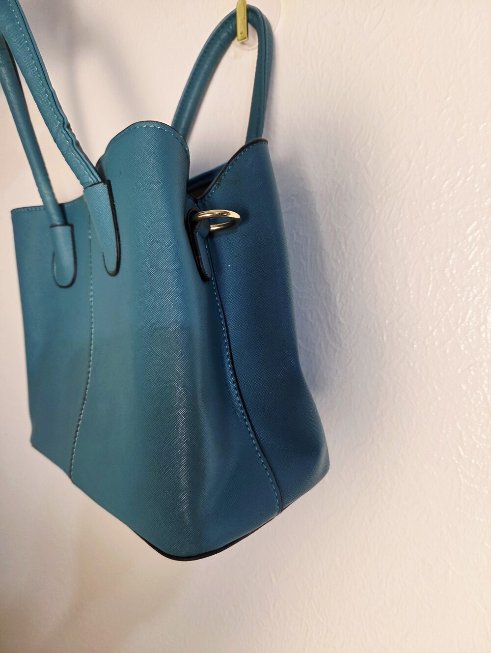 Teal Structured Handbag, Gold Accents - Picture 6 of 8
